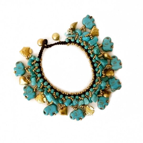 Armbånd bohem med charms – gull/turkis