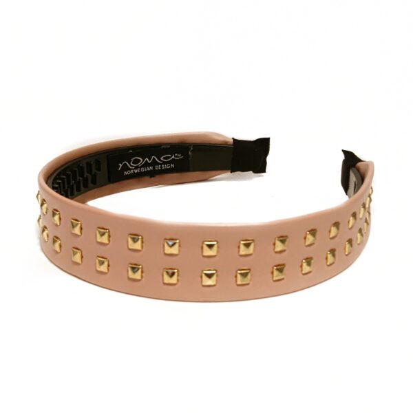 Hårbøyle leather look med gull studs – rosa
