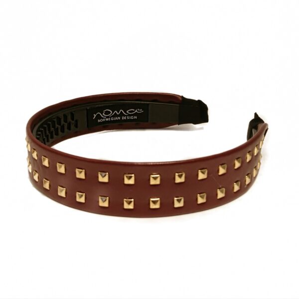Hårbøyle leather look med gull studs – burgunder