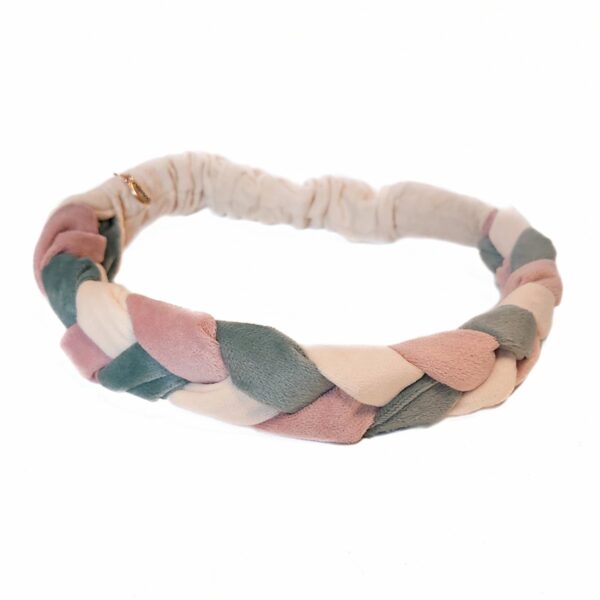 Hårbånd flette velur flerfarget – creme/lys rosa/dusty green