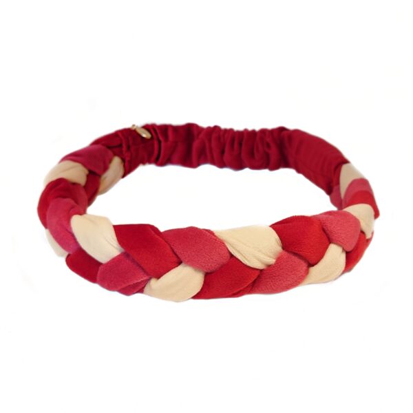 Hårbånd flette velur flerfarget – bringebær/cerise/creme