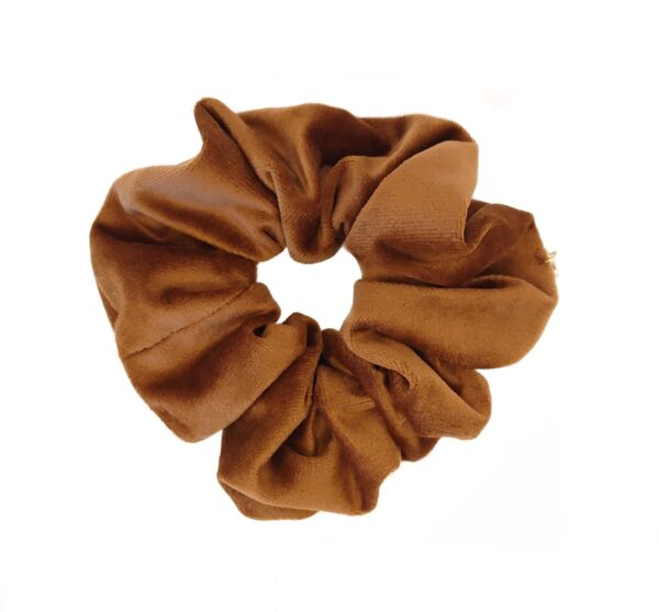Hårstrikk scrunchies velur stor – cognac
