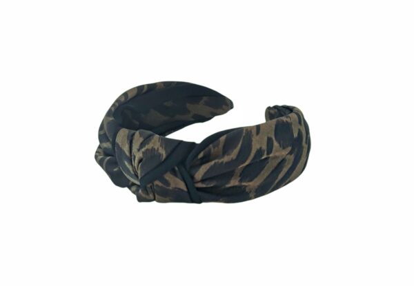 Hårbøyle knute leopard silke look – oliven/sort
