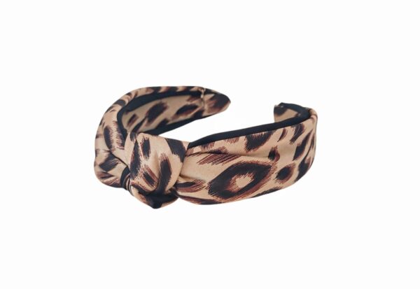 Hårbøyle knute leopard silke look – beige/brun