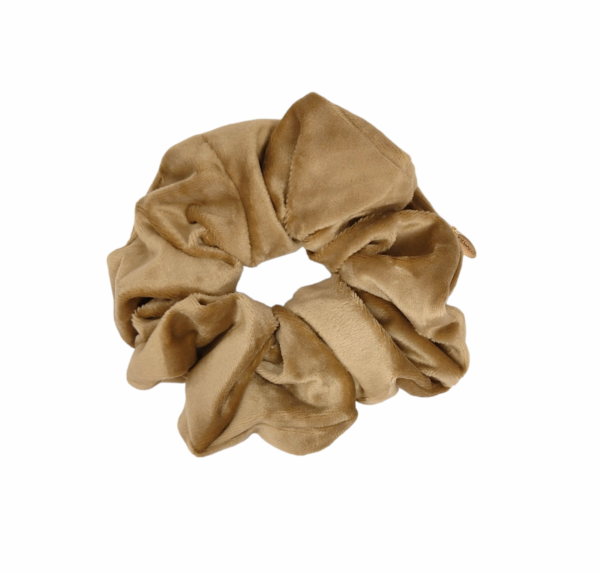 Hårstrikk scrunchies velur stor – beige