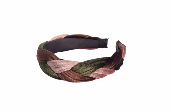 SALG. Hårbøyle flette velur – oliven/brun/taupe