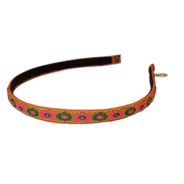 Hårbøyle folklore smal – terracotta/grønn/cerise/gull