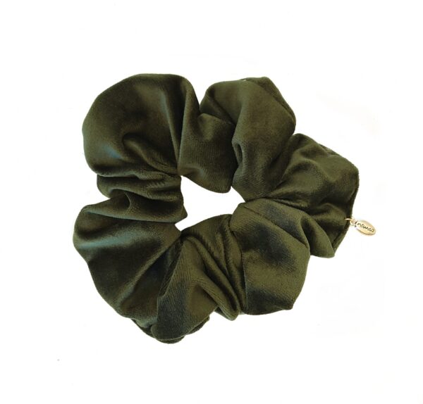 Hårstrikk scrunchies velur stor – oliven
