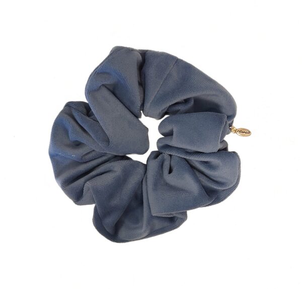 Hårstrikk scrunchies velur stor – gråblå