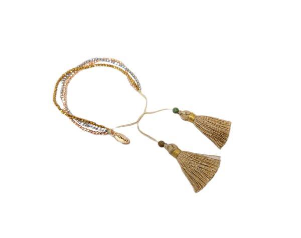 Armbånd med stener og dusker – Sølv/gull/rosegull/beige