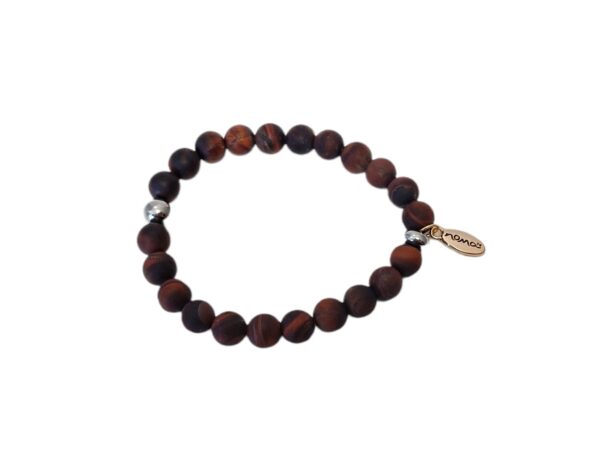 Rock Beads armbånd herre – Frosted Red Tiger Eye rock med sølvkule