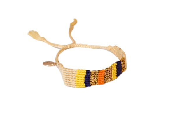 Vevd armbånd med flettet snor – Lys beige/gul/navy/orange/gull