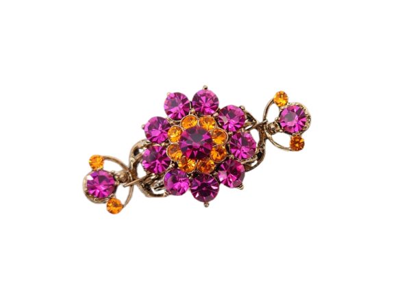 Hårklype Flower – Gull med cerise/orange stener