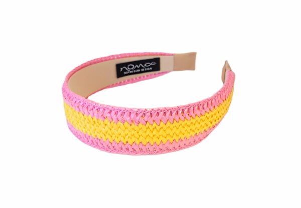 Hårbøyle bast flat tofarget – Rosa/gul