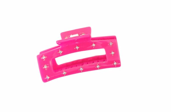 Hårklype firkant med stener stor – Hot pink
