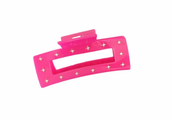 Hårklype firkant med stener ekstra stor – Hot pink