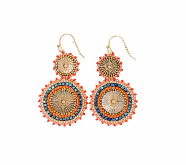 Ørepynt bohem rund – Orange/mørk blå/beige