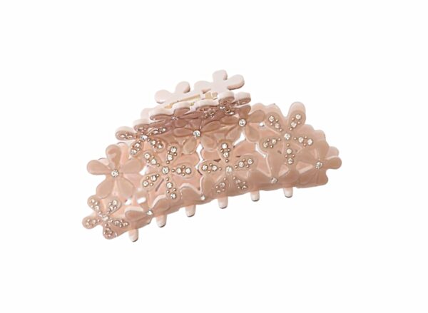 Hårklype med blomster og stener – Beige/pudder