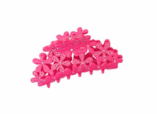 Hårklype med blomster og stener – Hot pink