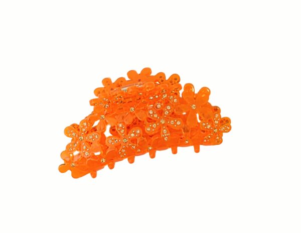 Hårklype med blomster og stener – Transparent orange