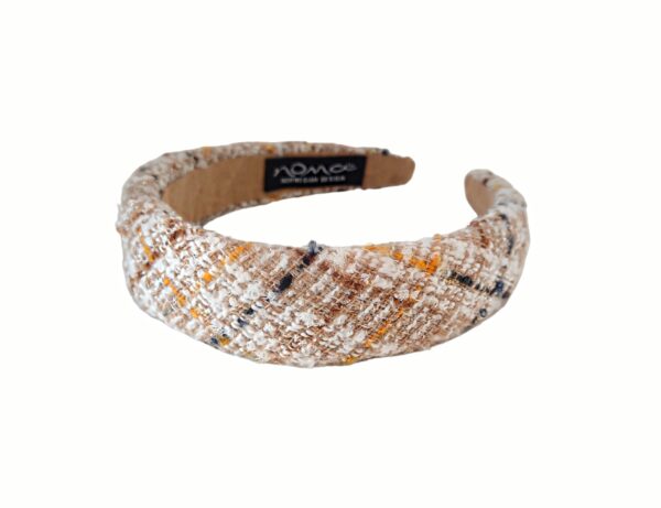 Hårbøyle boucle polstret – Brunbeige/creme/orange/navy