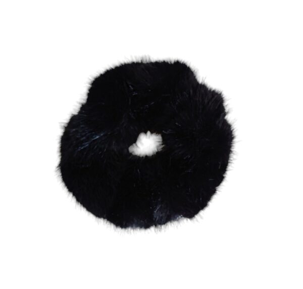 Fuskepels scrunchie hårstrikk – Sort