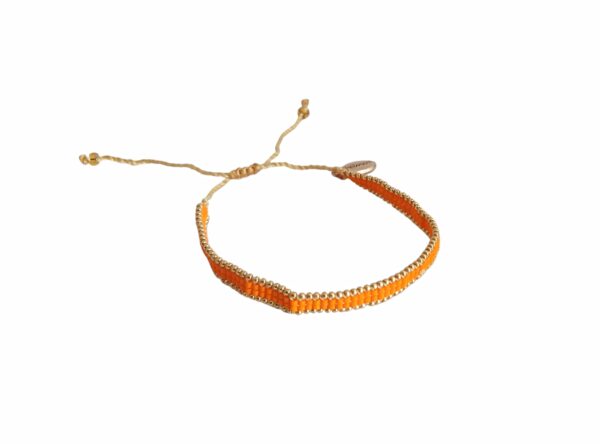 Vevd armbånd med perler og gullkant – Orange/gull