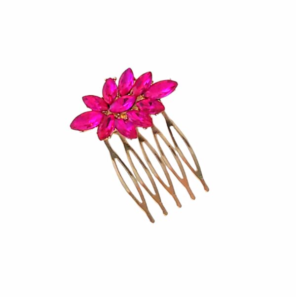 Hårkam liten – Blomst stener, Cerise/gull