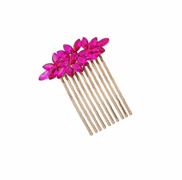 Hårkam liten – Avlang blomst stener, Cerise/gull