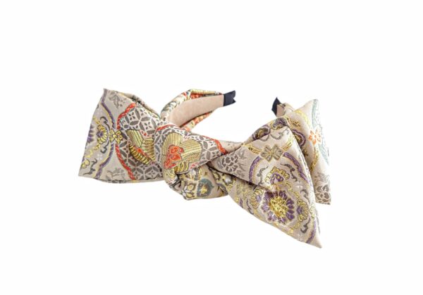 Hårbøyle Hulda m. avtagbar sløyfe – #2 Gråbeige/gull/orange/lys lilla