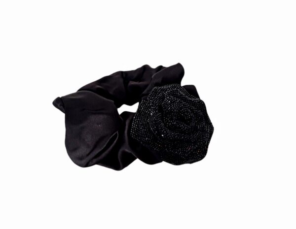 Exclusive hårstrikk med strass blomst – Sort