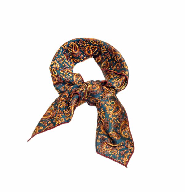Bunadskjerf – #11 Petrol/terracotta/oker paisley