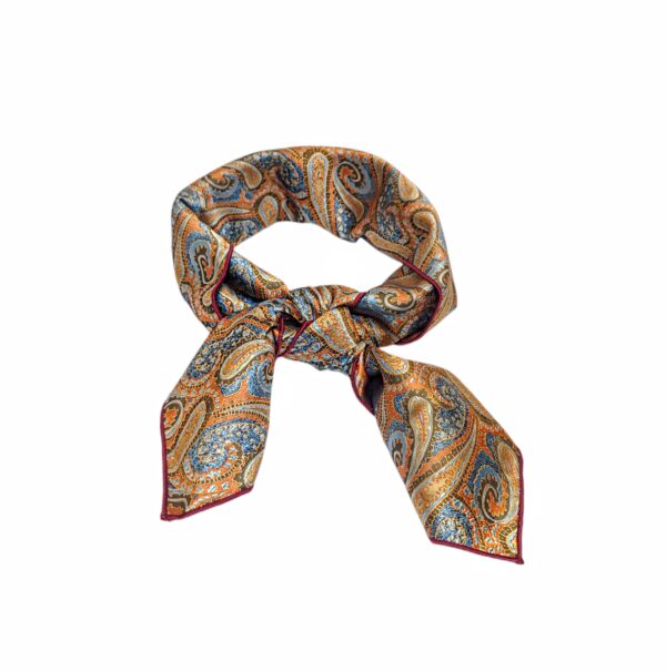 Bunadskjerf – #14 Orange/cognac/lys blå paisley