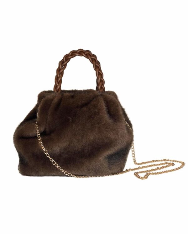 Exclusive fuskepels veske medium med gull lenke – Brun