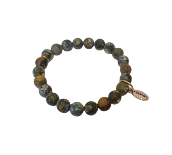 Rock Beads armbånd – Green rainforest jasper rock