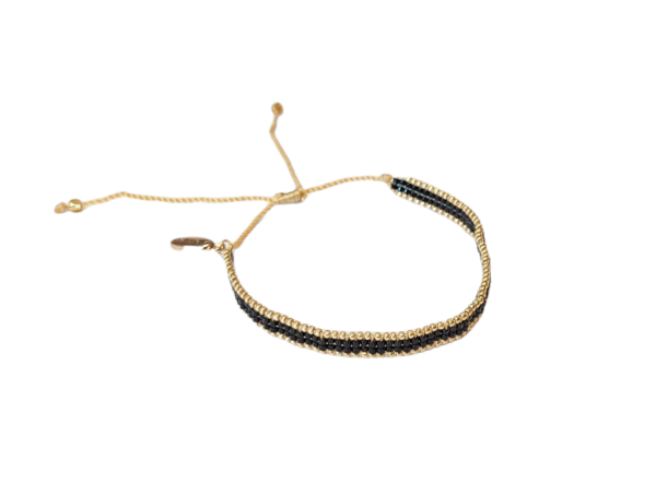 Vevd armbånd med perler og gullkant – Sort/gull