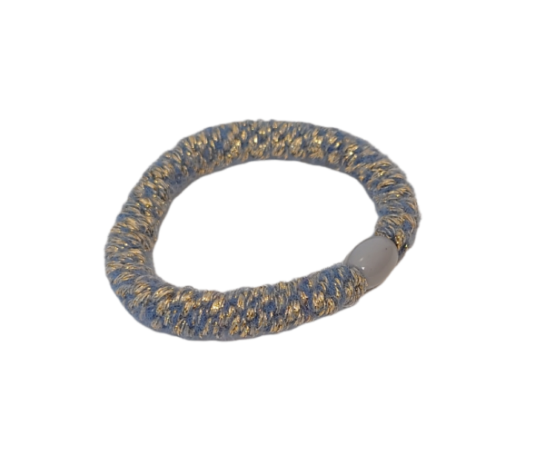 Trend hårstrikk fluffy – Dusty blue/gull med glitter