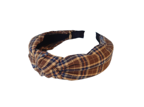 Hårbøyle knute ruter – Brun/beige/navy