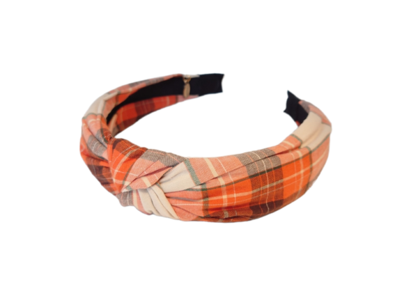 Hårbøyle knute ruter – Orange/off white/grønn
