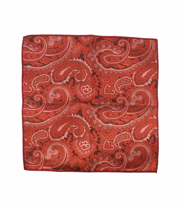 Herretørkle/handkerchief silke look – Paisley rød/sort/lys grå