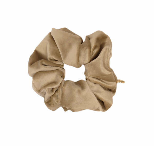 Hårstrikk scrunchies velur stor – Lys gråbeige