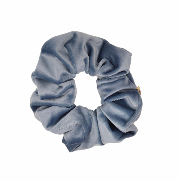 Hårstrikk scrunchies velur stor – Jeansblå