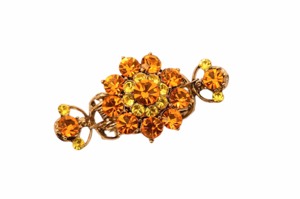Hårklype Flower – Gull med orange/gule stener