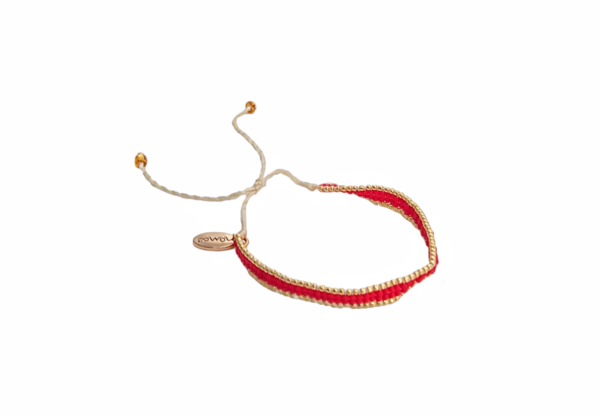 Vevd armbånd med perler og gullkant – Rød/gull