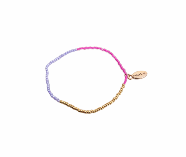 Armbånd små perler – Cerise/lilla/gull