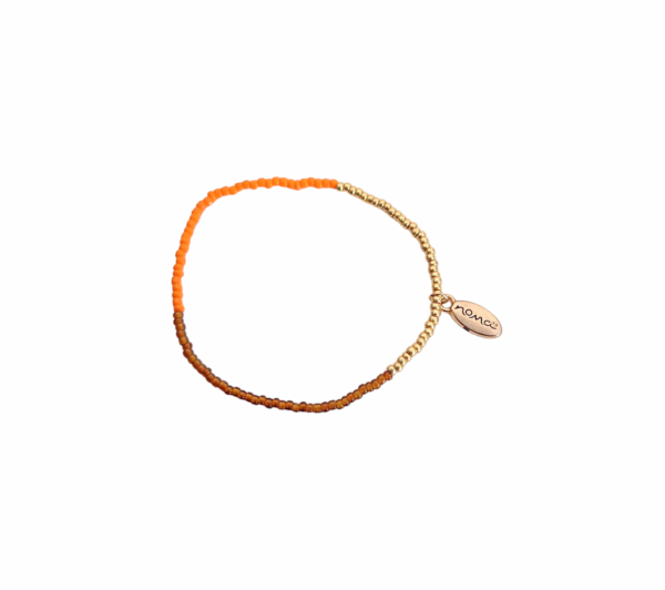 Armbånd små perler – Orange/cognac/gull