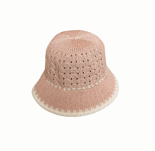 Sommer bøttehatt heklet look – Dusty pink/lys beige