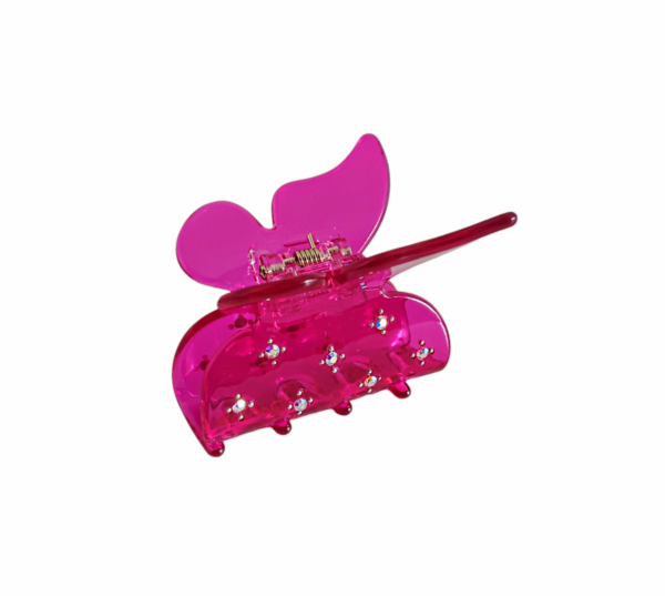 SALG ! Hårklype sommerfugl med stener medium – Transparent cerise