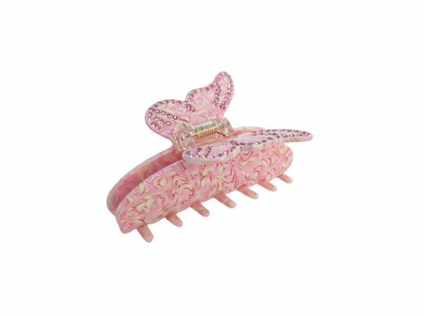 Hårklype sommerfugl med stener stor – Rosa/creme