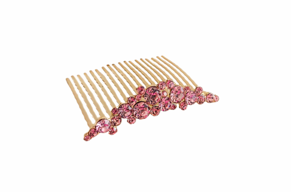 Hårkam medium – Krone med stener, Lys rosa/gull